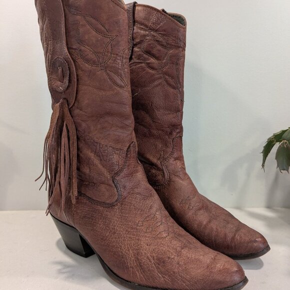 Laredo Brown leather mid-calf cowboy boots - women's size 5 - Picture 2 of 7